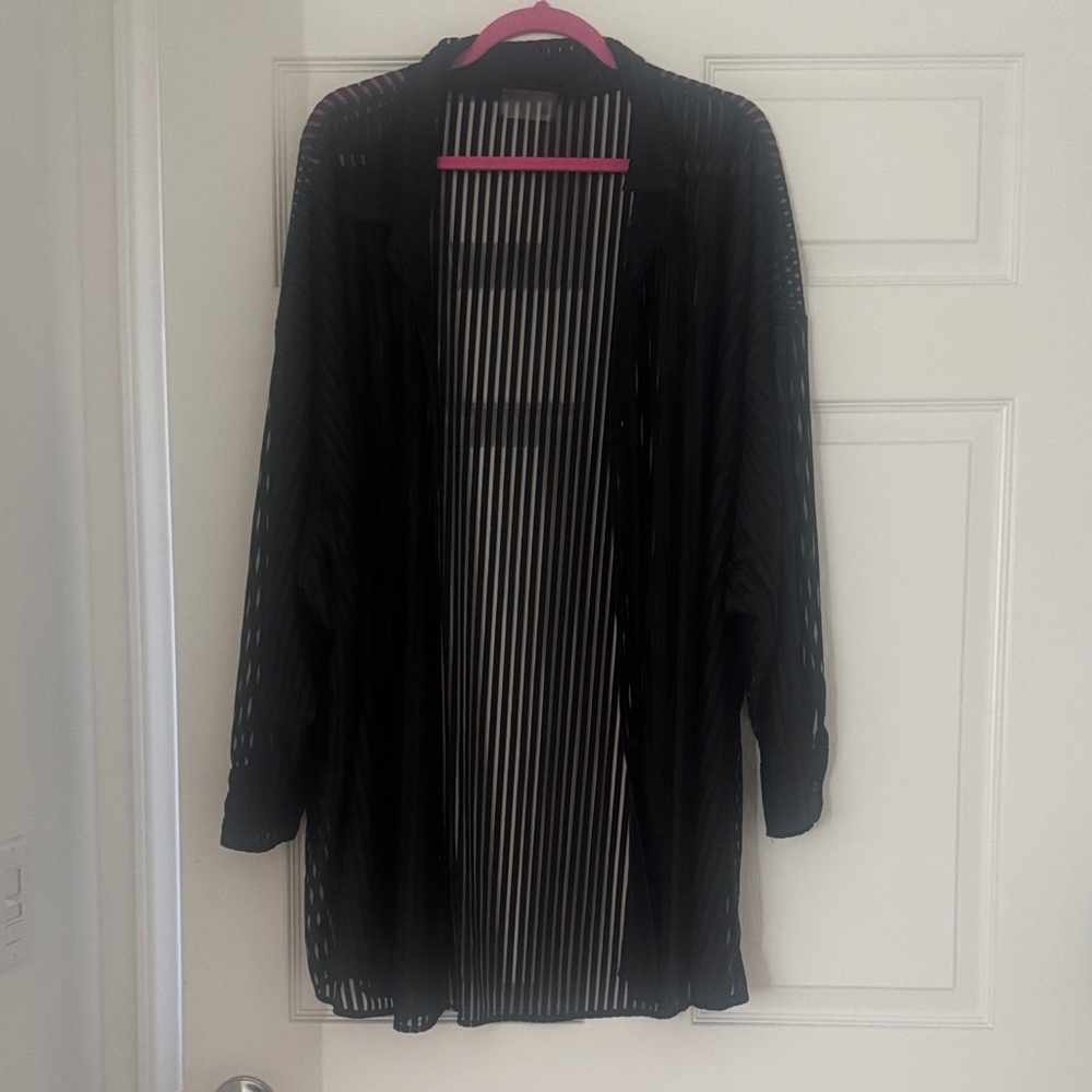Black Sheer Swim Striped Cardigan